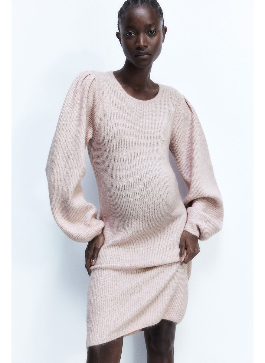 Mama Balloon-Sleeved Rib-Knit Dress