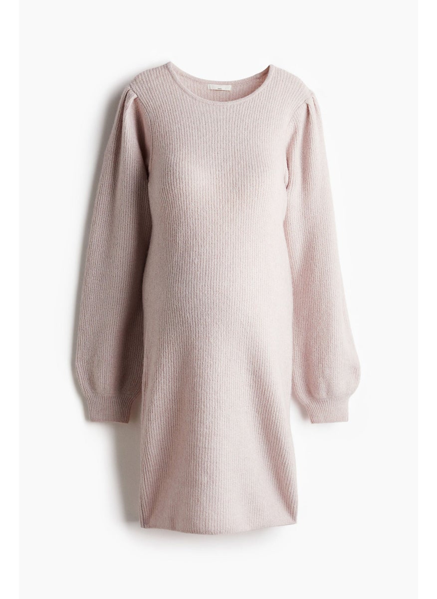 Mama Balloon-Sleeved Rib-Knit Dress