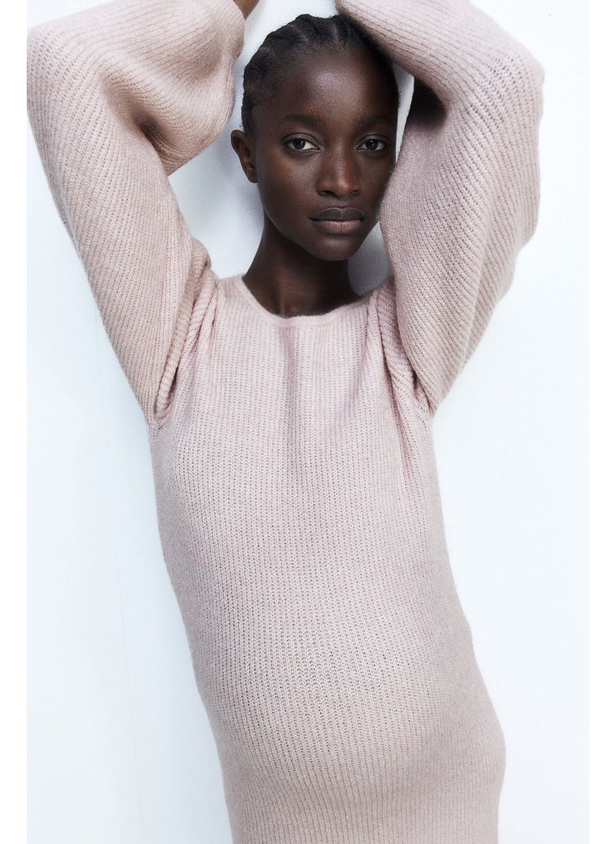 Mama Balloon-Sleeved Rib-Knit Dress