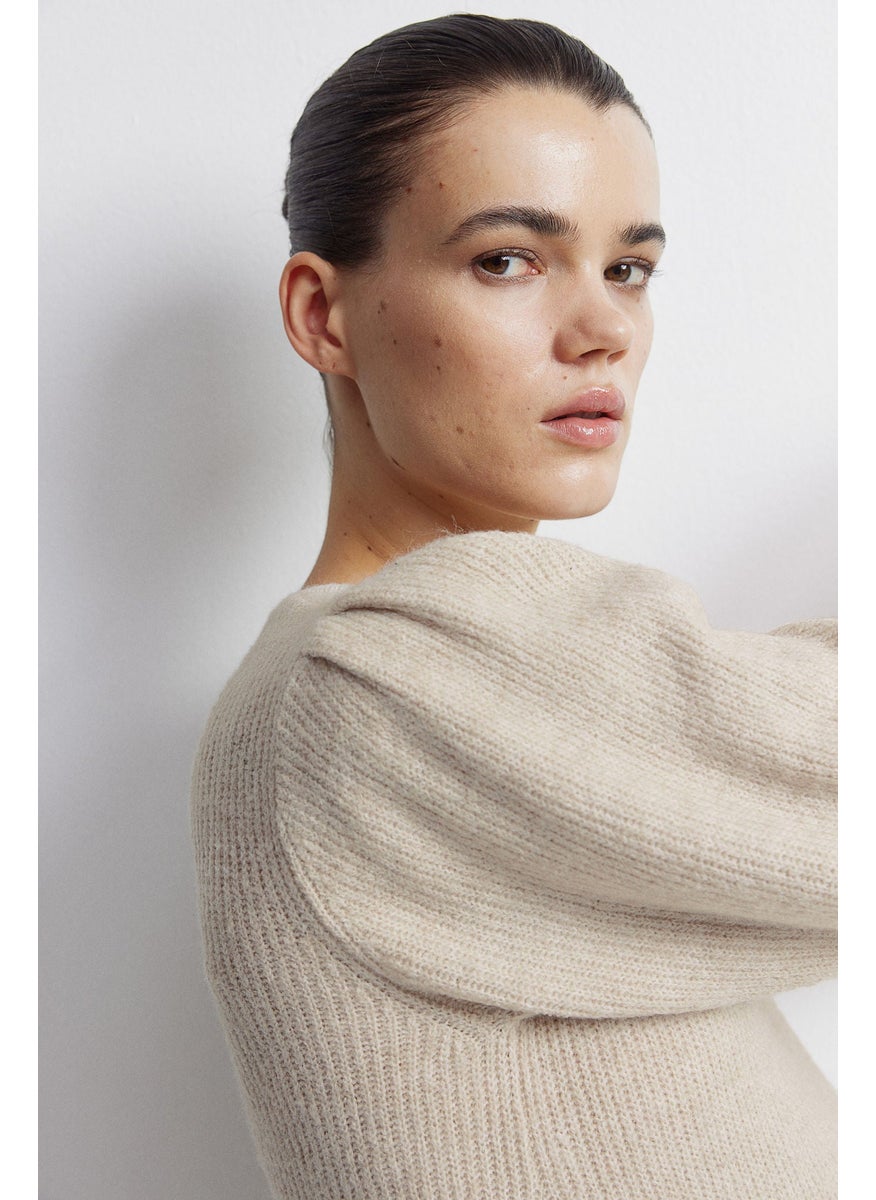Mama Balloon-Sleeved Rib-Knit Dress