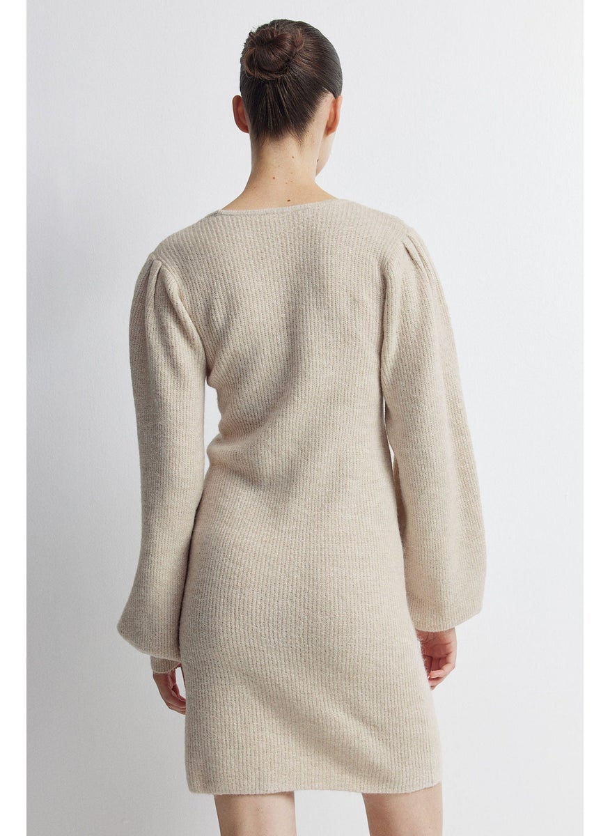 Mama Balloon-Sleeved Rib-Knit Dress