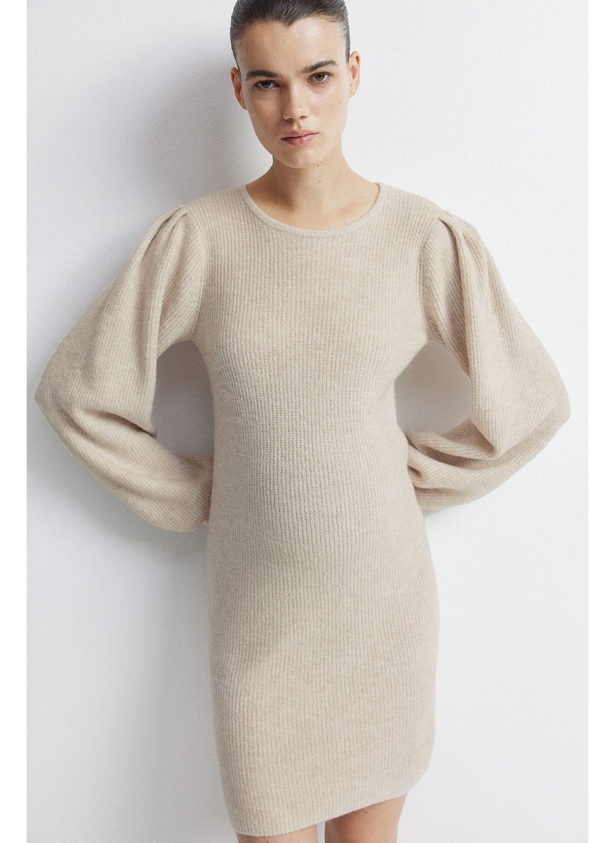 Mama Balloon-Sleeved Rib-Knit Dress