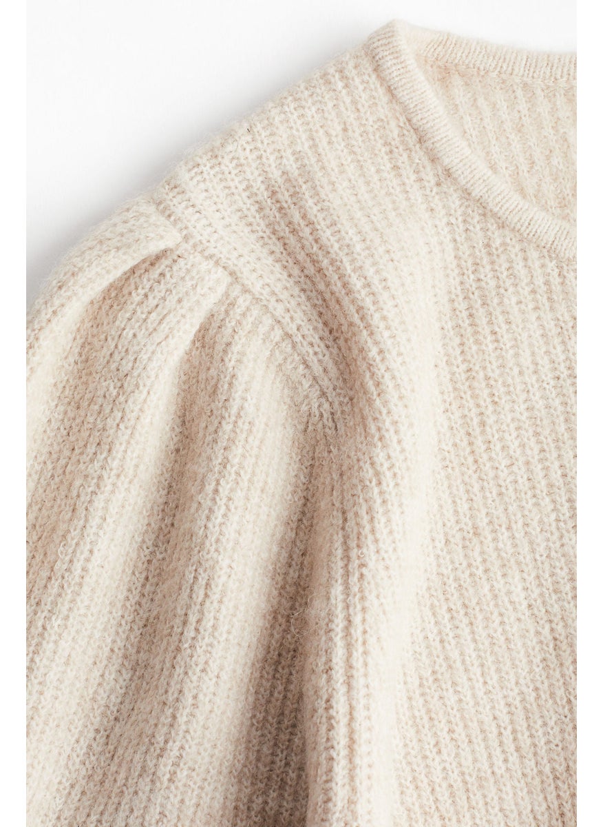 Mama Balloon-Sleeved Rib-Knit Dress