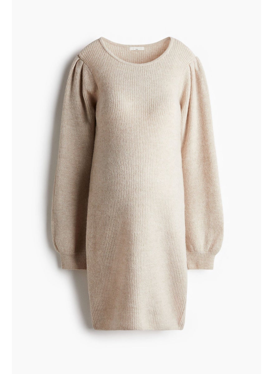 Mama Balloon-Sleeved Rib-Knit Dress