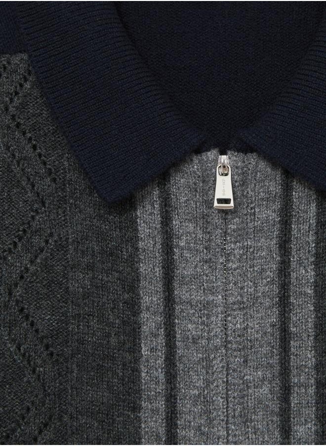 Ls Wool Colour Block Zip Through Cardigan