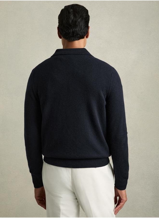 Ls Wool Colour Block Zip Through Cardigan
