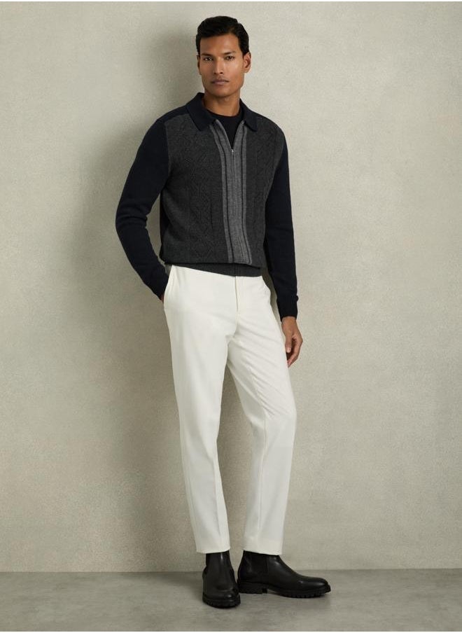 Ls Wool Colour Block Zip Through Cardigan