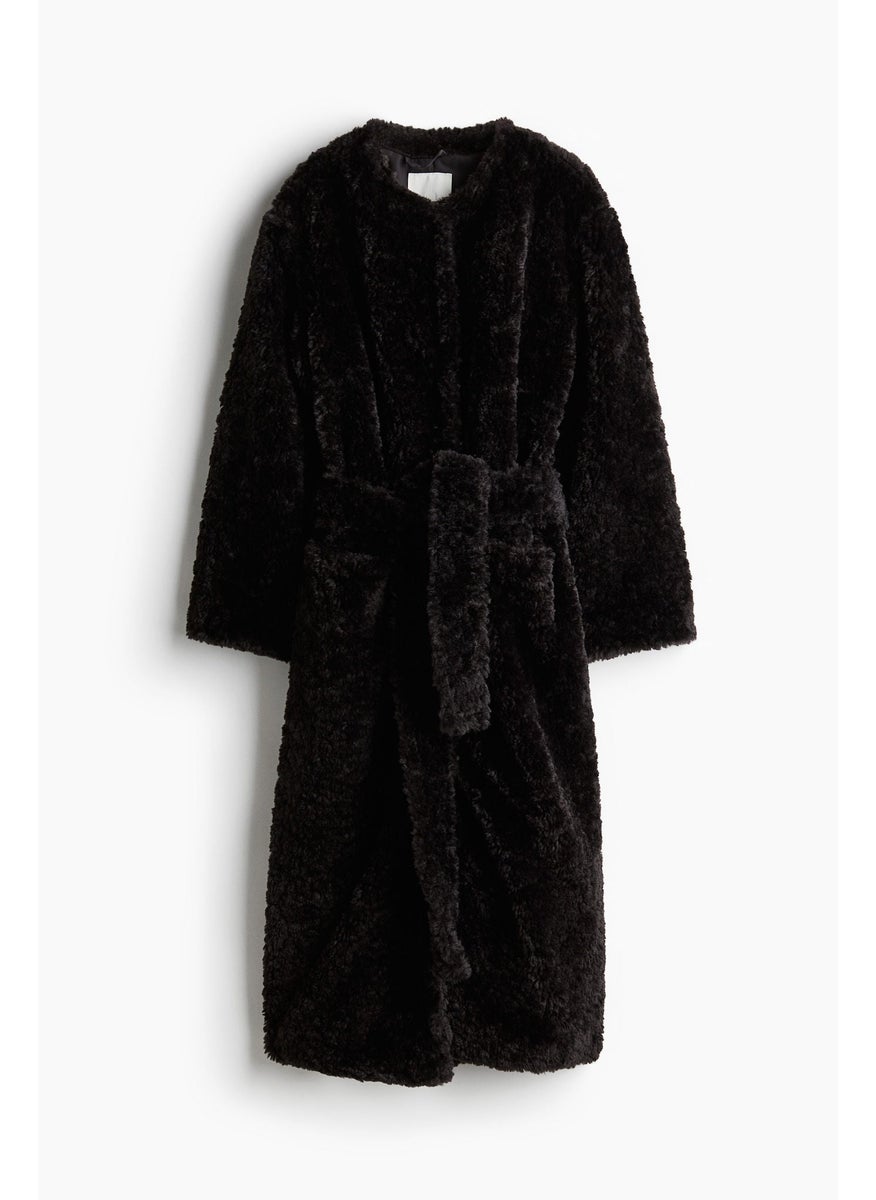 Fluffy Tie-Belt Coat