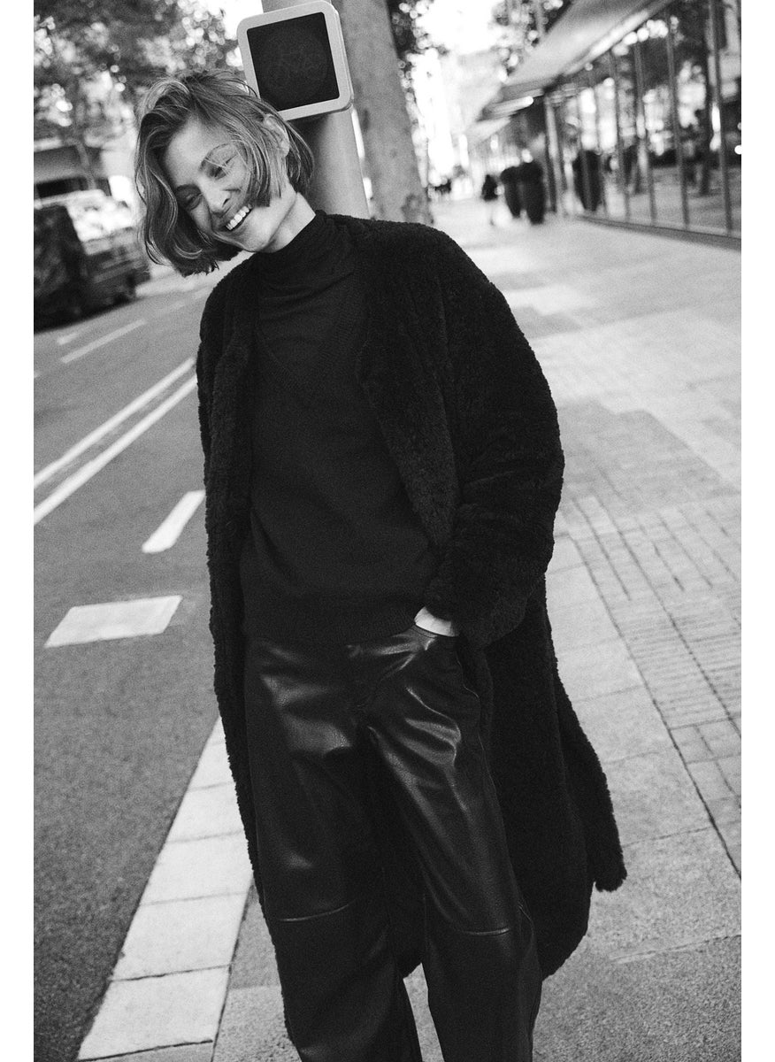 Fluffy Tie-Belt Coat