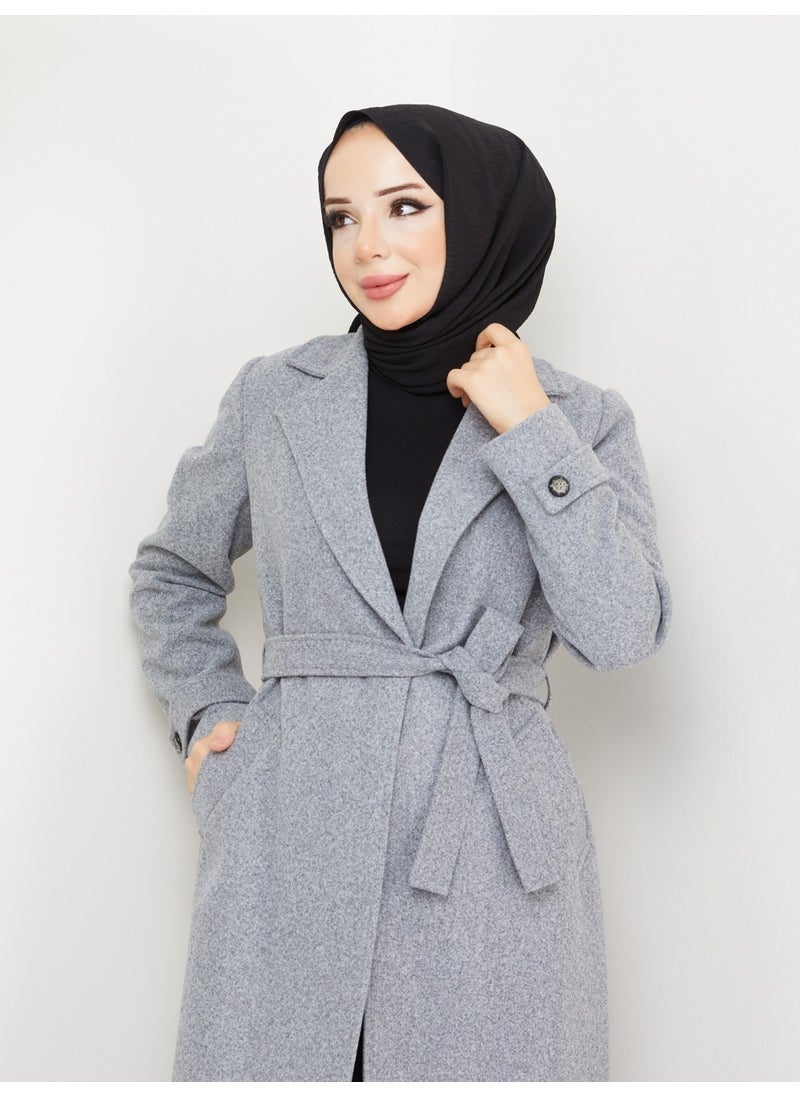 KMK Combination Kmkkombin Women's Belted Sleeve Detailed Cashmere Coat Seyit Özel1