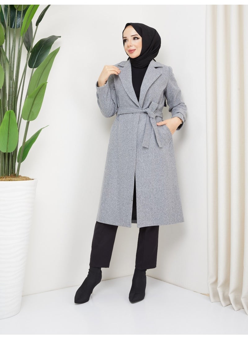 KMK Combination Kmkkombin Women's Belted Sleeve Detailed Cashmere Coat Seyit Özel1