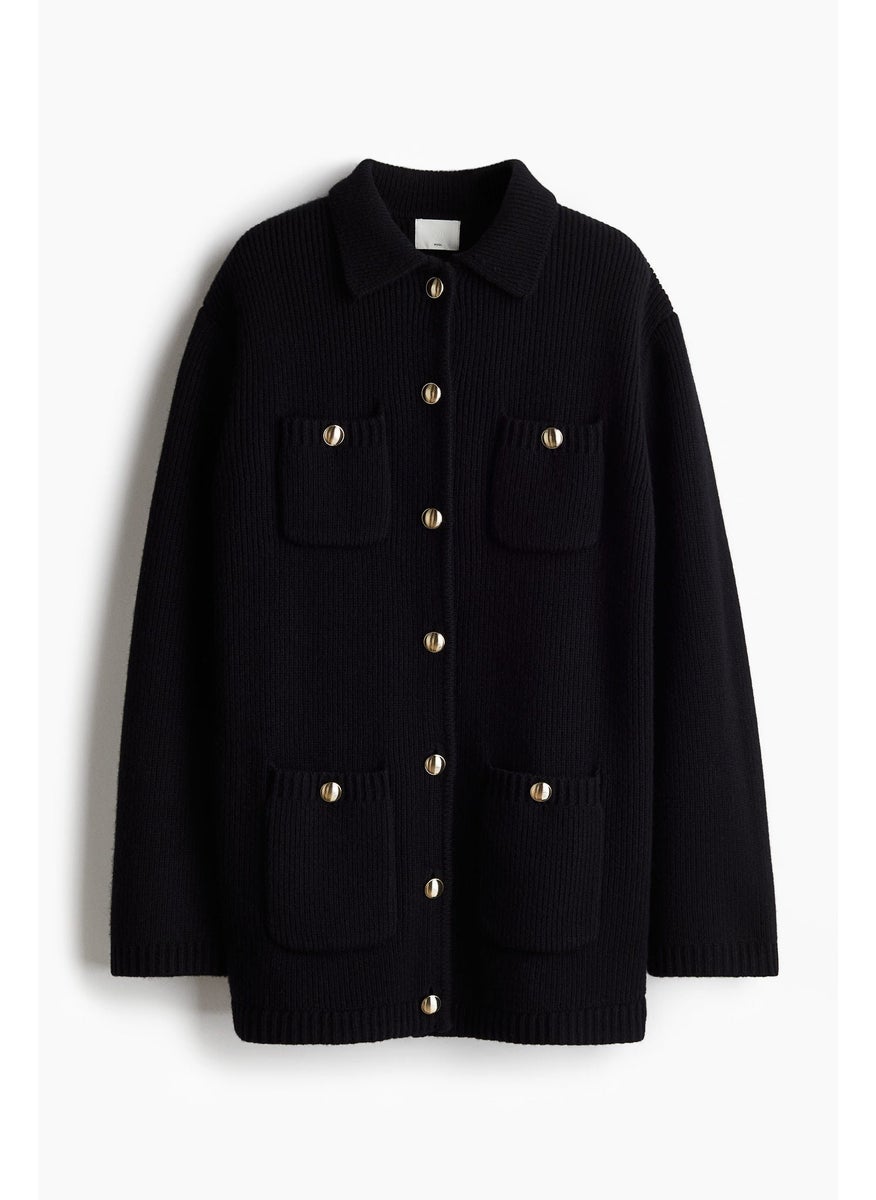 Rib-Knit Wool Cardigan