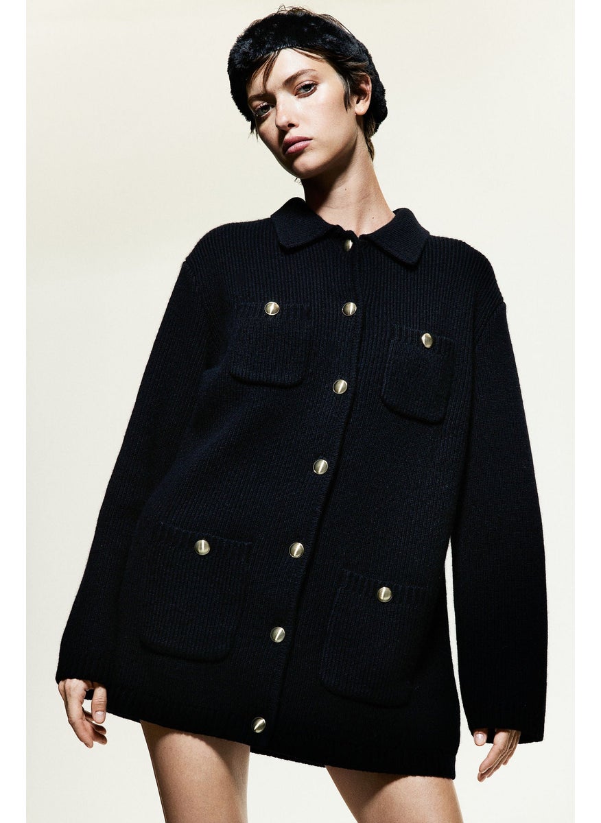 Rib-Knit Wool Cardigan