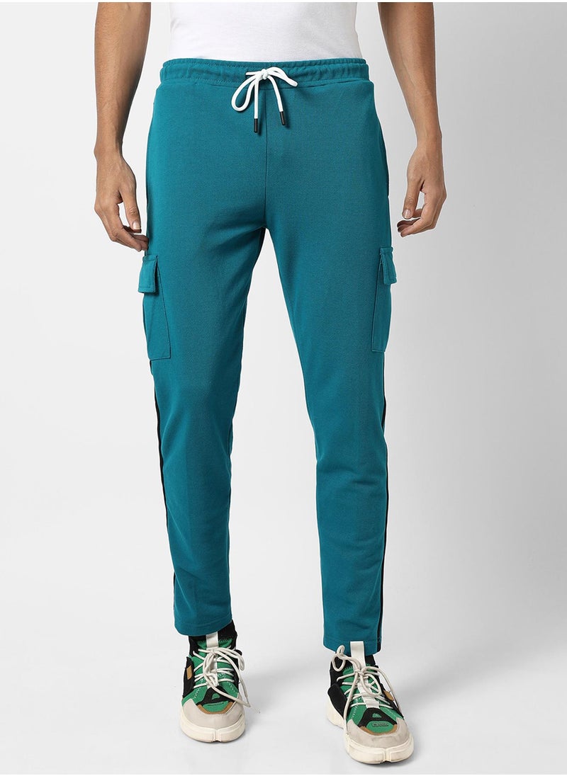 Men's Solid Aqua Blue Regular Fit Trackpants