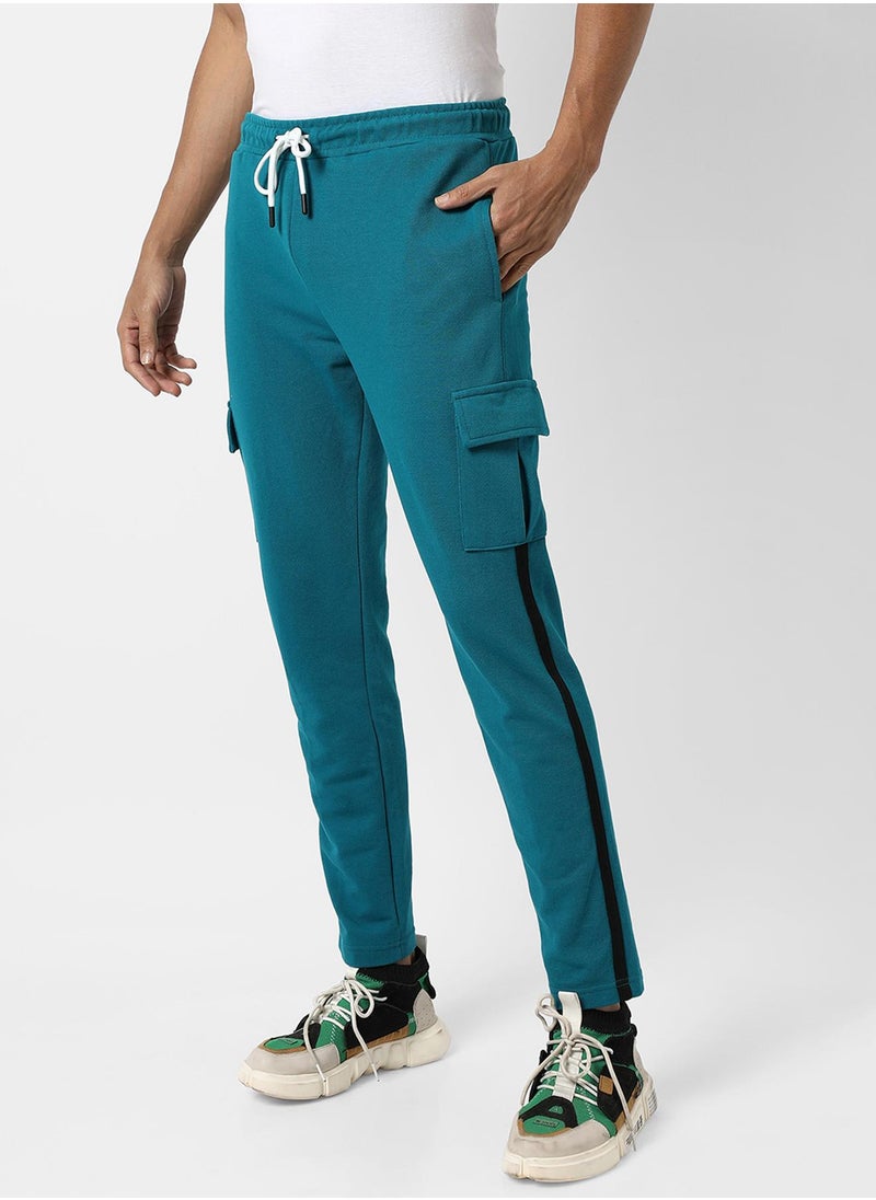 Men's Solid Aqua Blue Regular Fit Trackpants