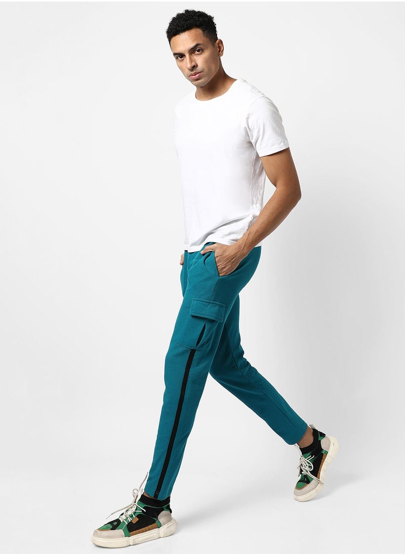 Men's Solid Aqua Blue Regular Fit Trackpants