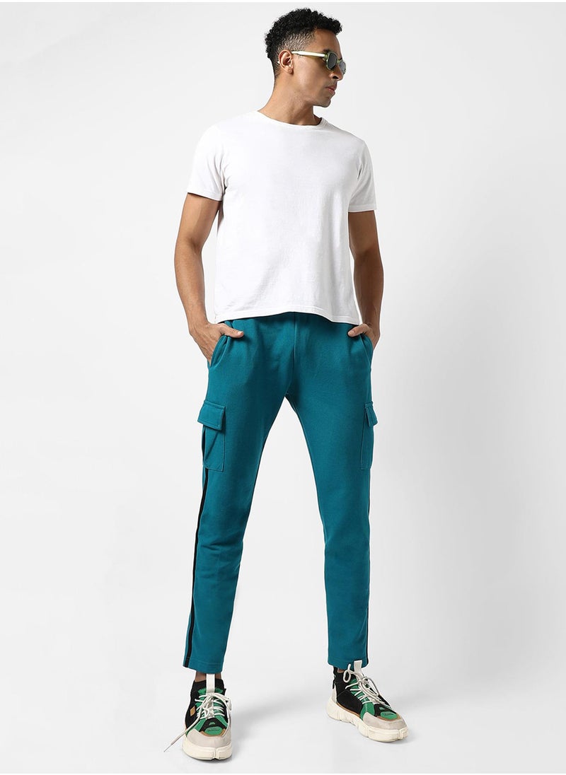Men's Solid Aqua Blue Regular Fit Trackpants