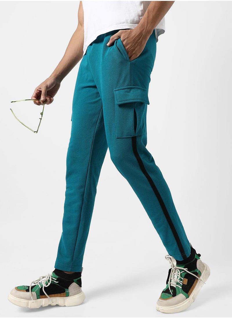 Men's Solid Aqua Blue Regular Fit Trackpants