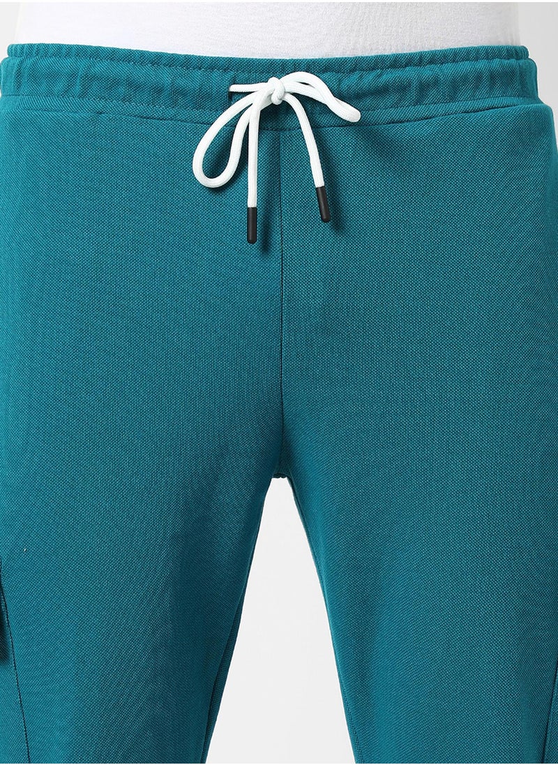 Men's Solid Aqua Blue Regular Fit Trackpants