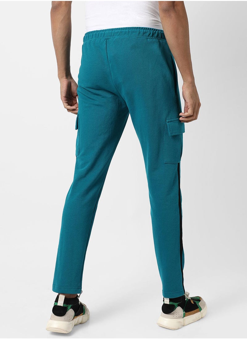 Men's Solid Aqua Blue Regular Fit Trackpants