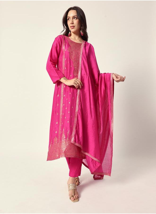 Women's Purple Silk Textured Tunic Full Palazzo Regular Fit Kurta Set