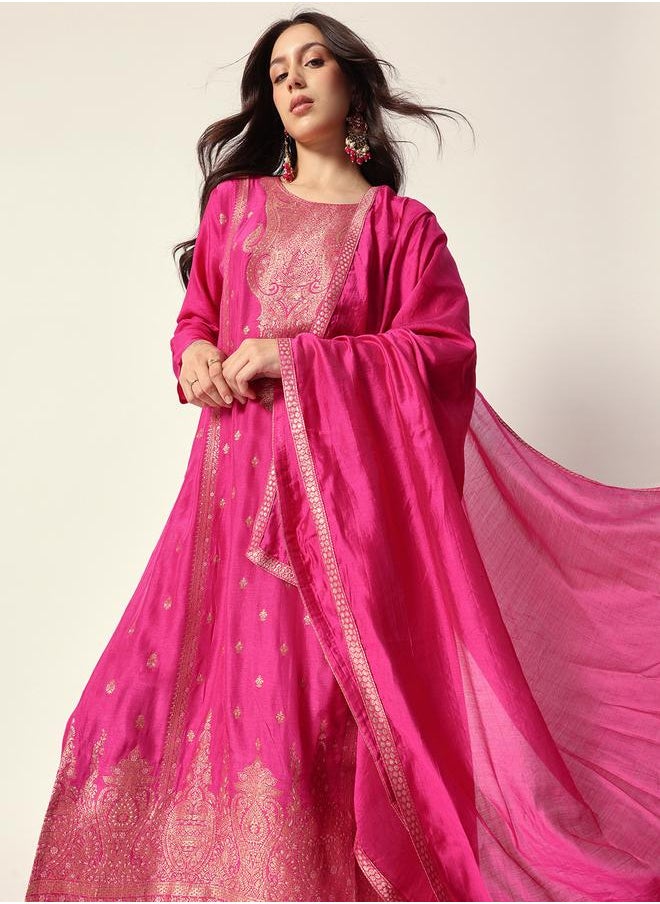Women's Purple Silk Textured Tunic Full Palazzo Regular Fit Kurta Set