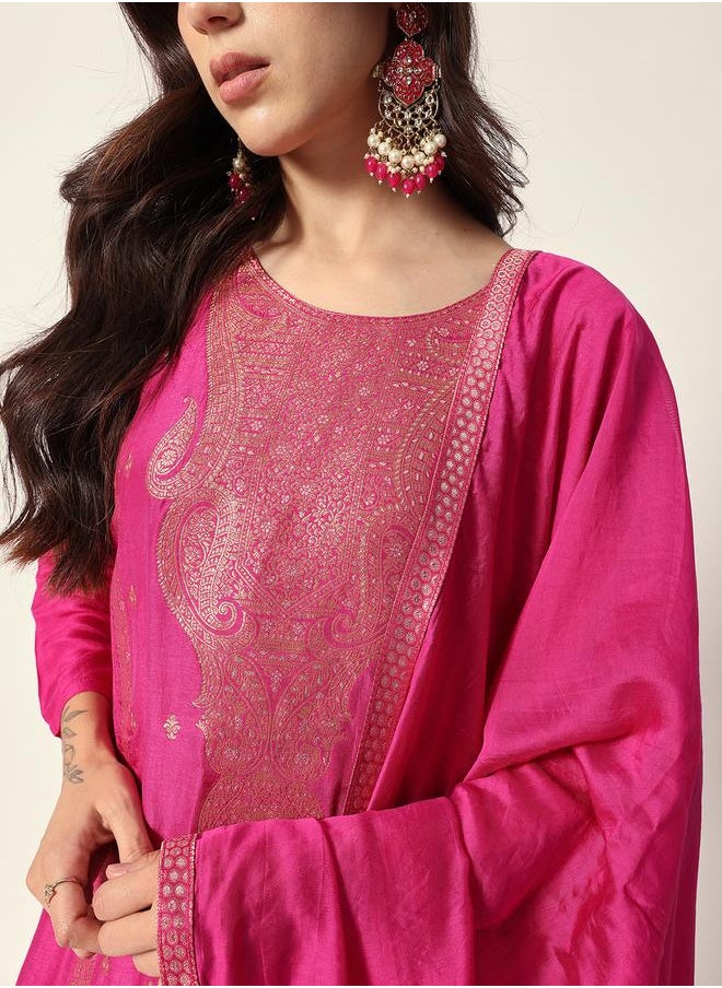 Women's Purple Silk Textured Tunic Full Palazzo Regular Fit Kurta Set