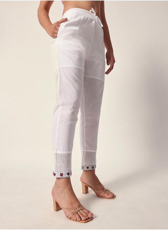 Women's White Cotton Textured Tunic Full Palazzo Regular Fit Kurta Set