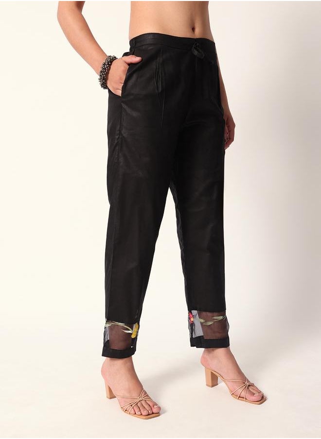 Women's Black Cotton Textured Tunic Full Palazzo Regular Fit Kurta Set