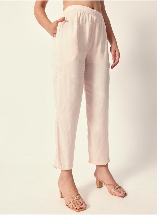 Women's Off White Muslin Textured Tunic Full Palazzo Regular Fit Kurta Set
