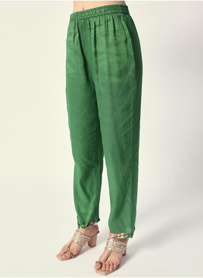 Women's Green Chiffon Textured Tunic Full Palazzo Regular Fit Kurta Set