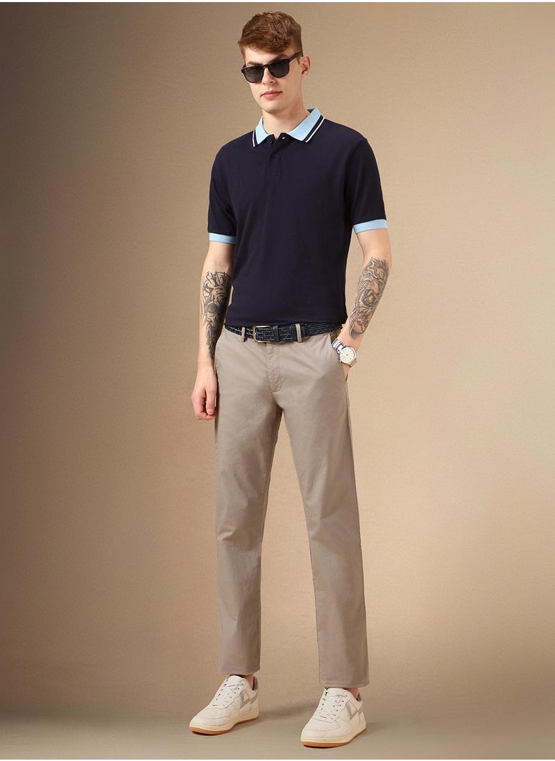 Men's Navy Polyester Blend Solid Regular Fit T-Shirt