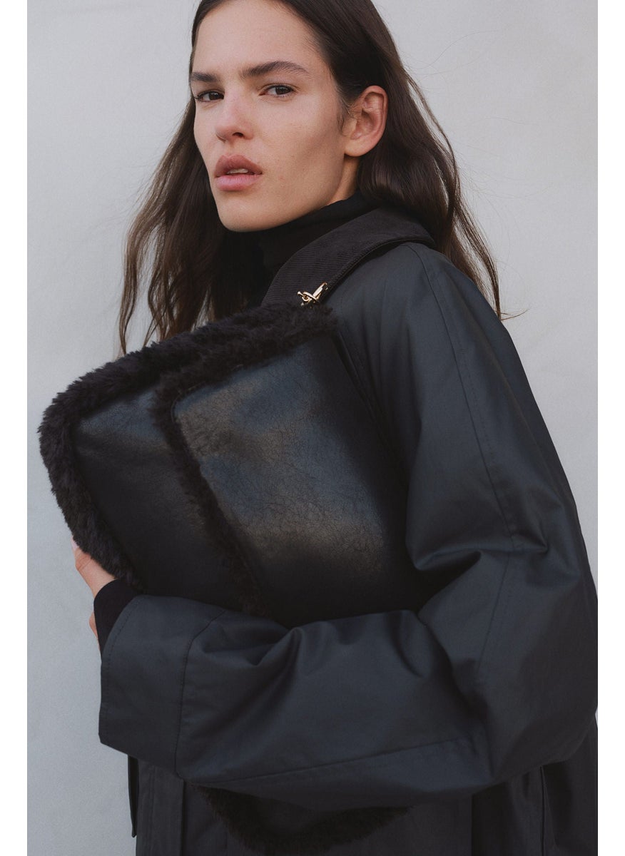 Fluffy-Trim Shoulder Bag