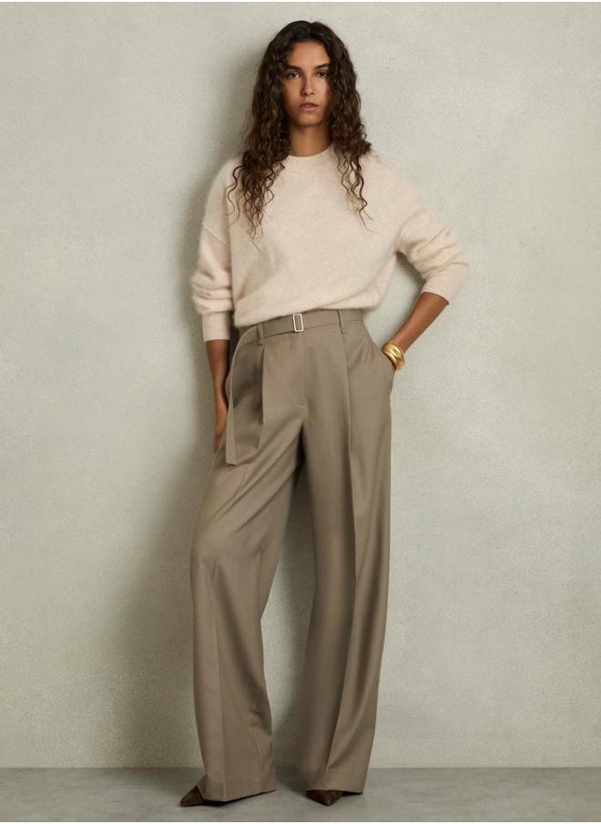 Wool Belted Wide Leg Trouser