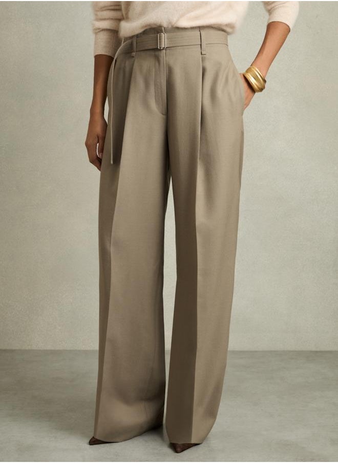 Wool Belted Wide Leg Trouser
