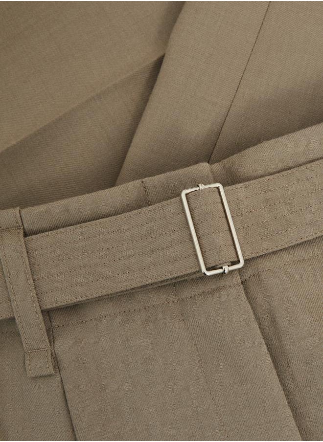 Wool Belted Wide Leg Trouser
