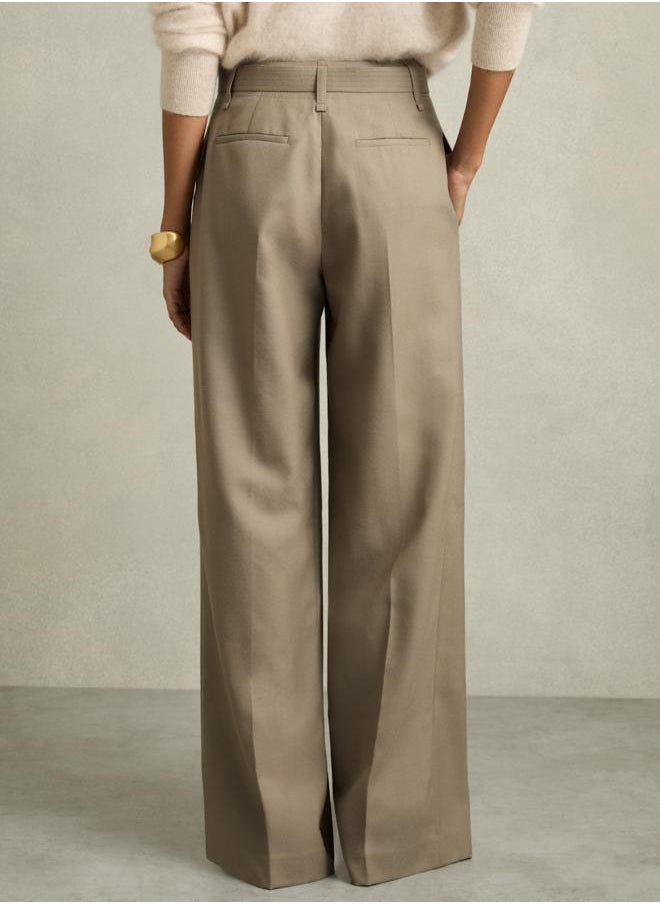Wool Belted Wide Leg Trouser