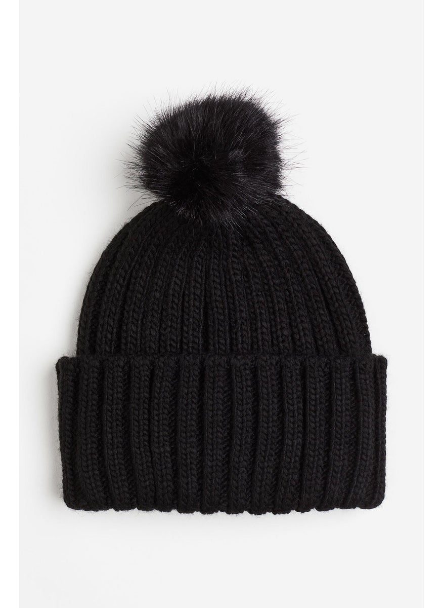 Rib-Knit Pompom Hat