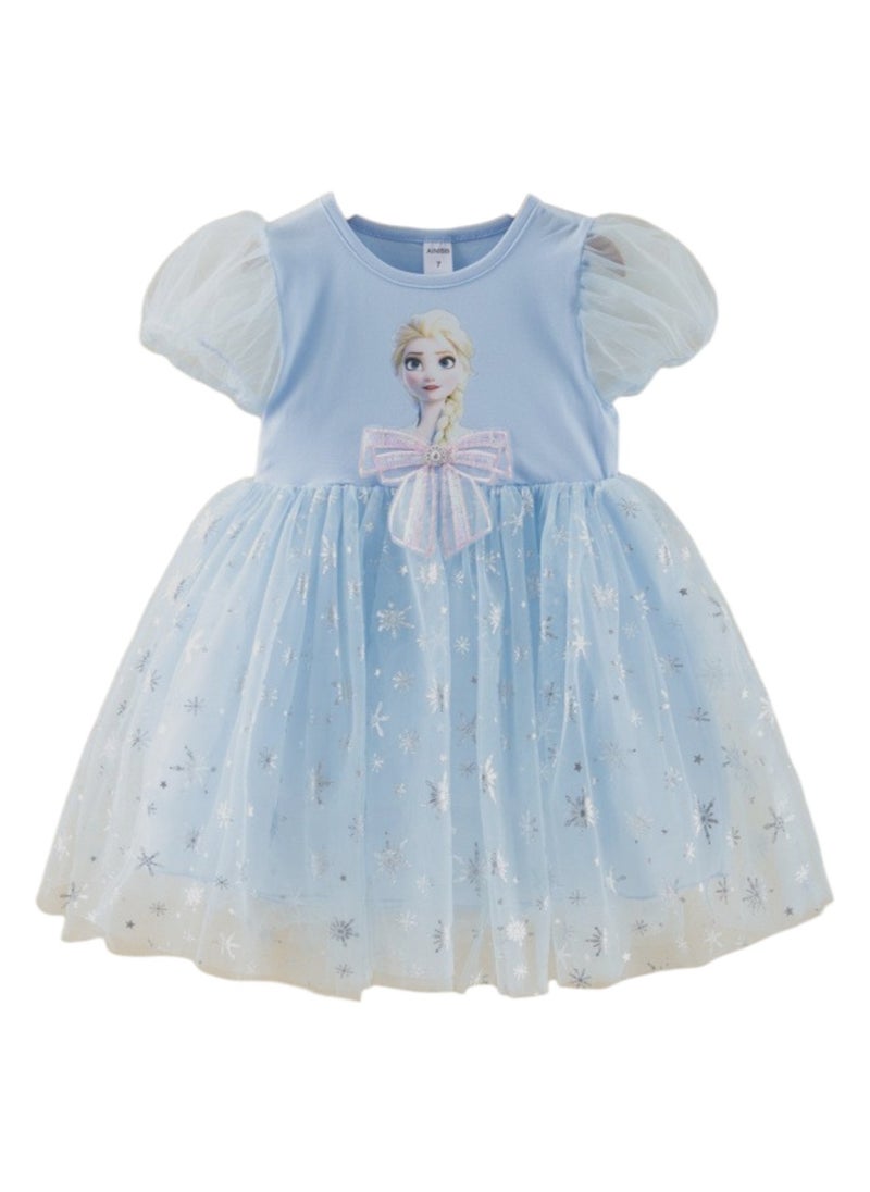 D' Daniela - Elsa Stardust Princess Dress with Puff Sleeves - Blue