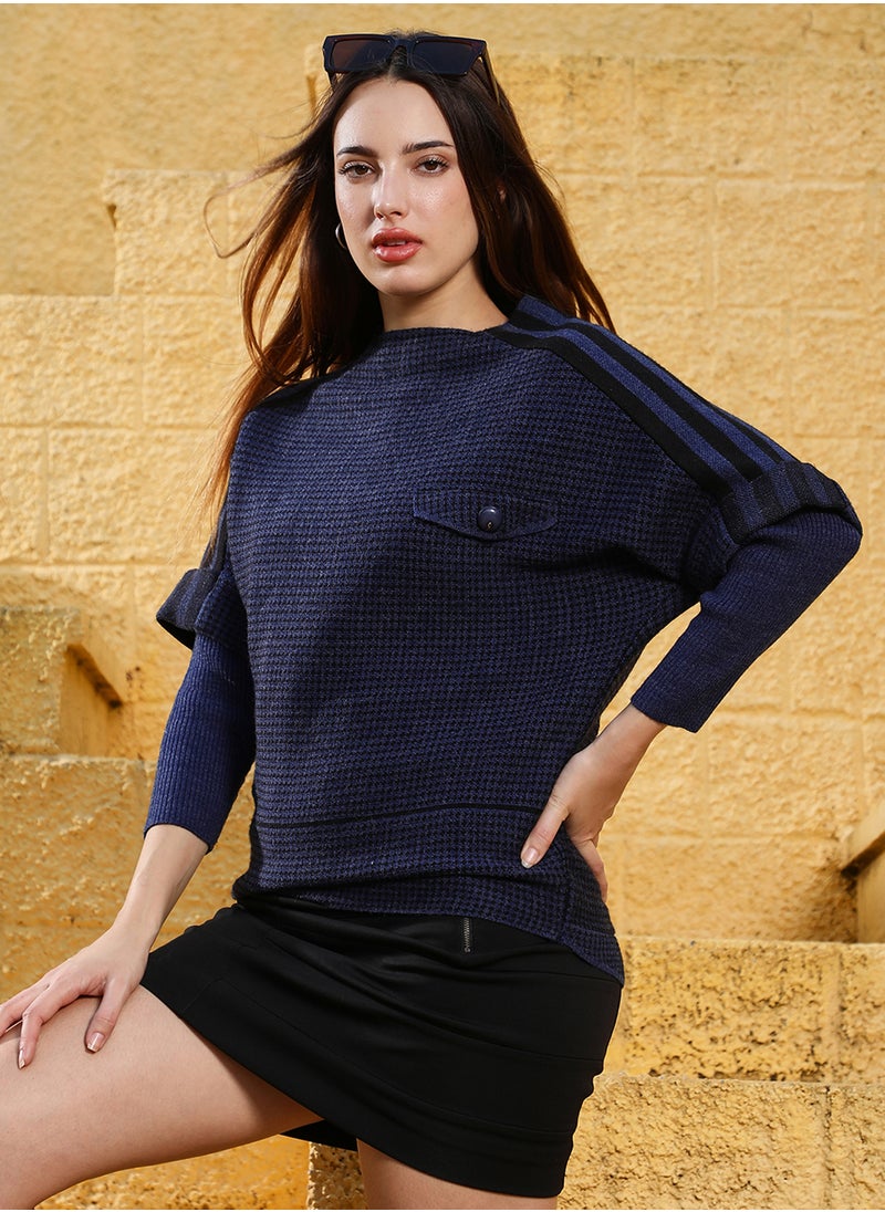 Women's Berry Blue Houndstooth Relaxed Sweater