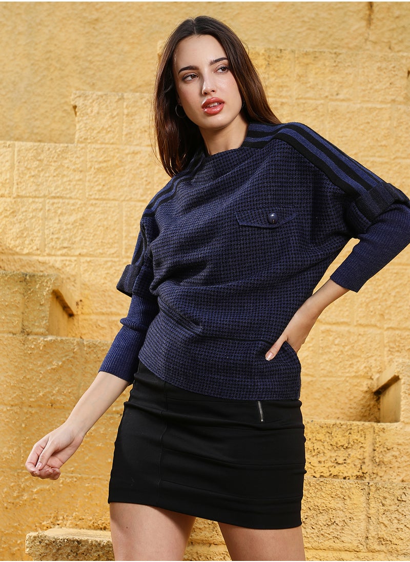 Women's Berry Blue Houndstooth Relaxed Sweater