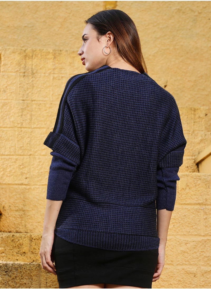 Women's Berry Blue Houndstooth Relaxed Sweater