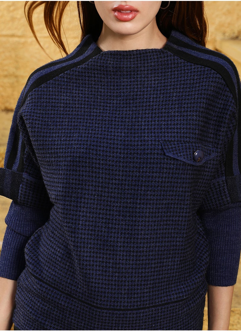Women's Berry Blue Houndstooth Relaxed Sweater