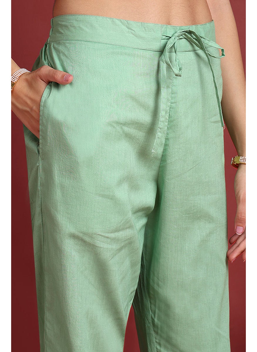 Green Viscose Rayon Embroidered Straight 3-Piece Kurta Set