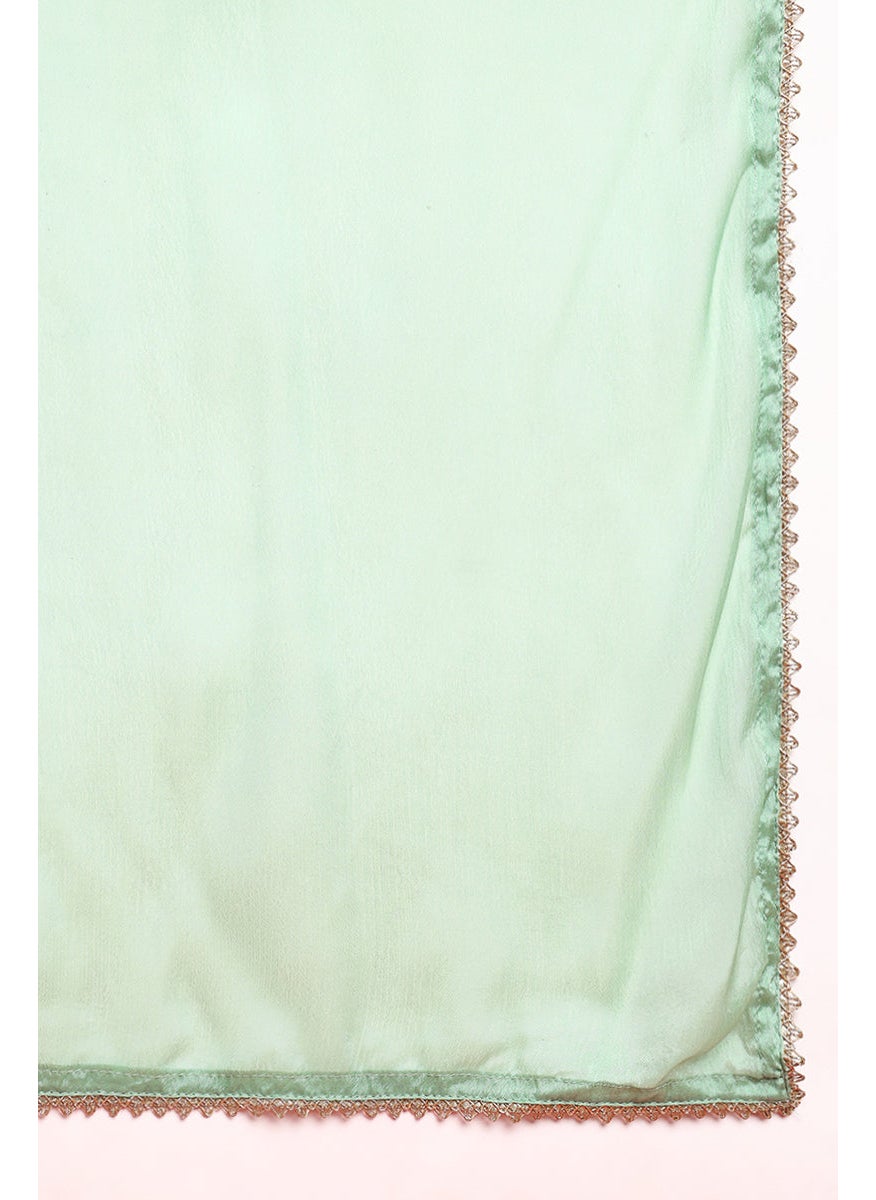 Green Viscose Rayon Embroidered Straight 3-Piece Kurta Set