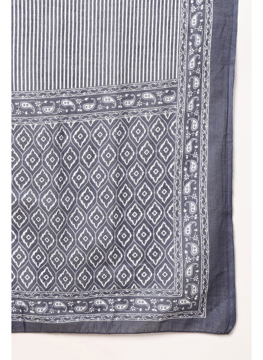 Grey Rayon Blend Geometric Printed A Line Kurta Set