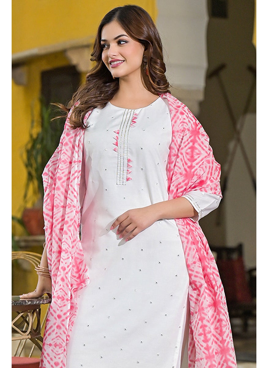 Pink Rayon Blend Solid Embroidered Straight Kurta Set