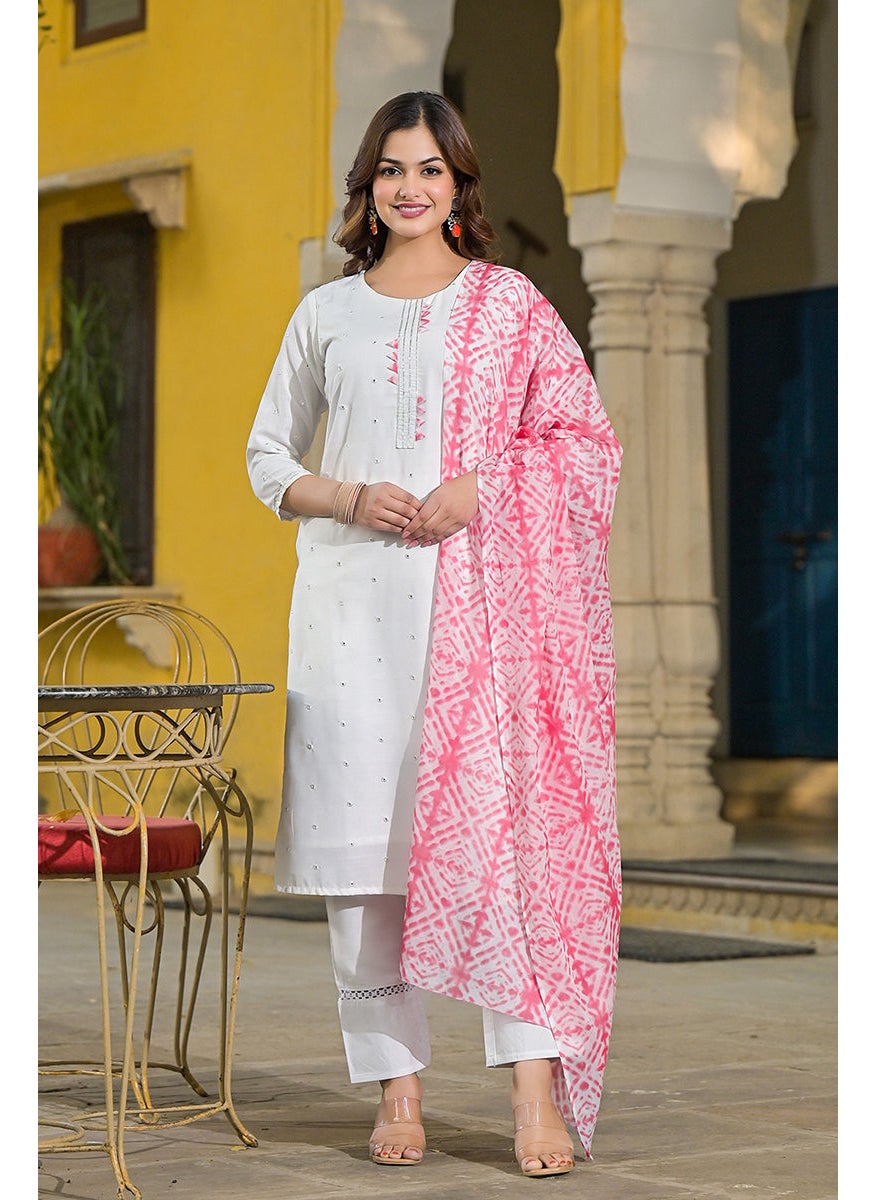 Pink Rayon Blend Solid Embroidered Straight Kurta Set