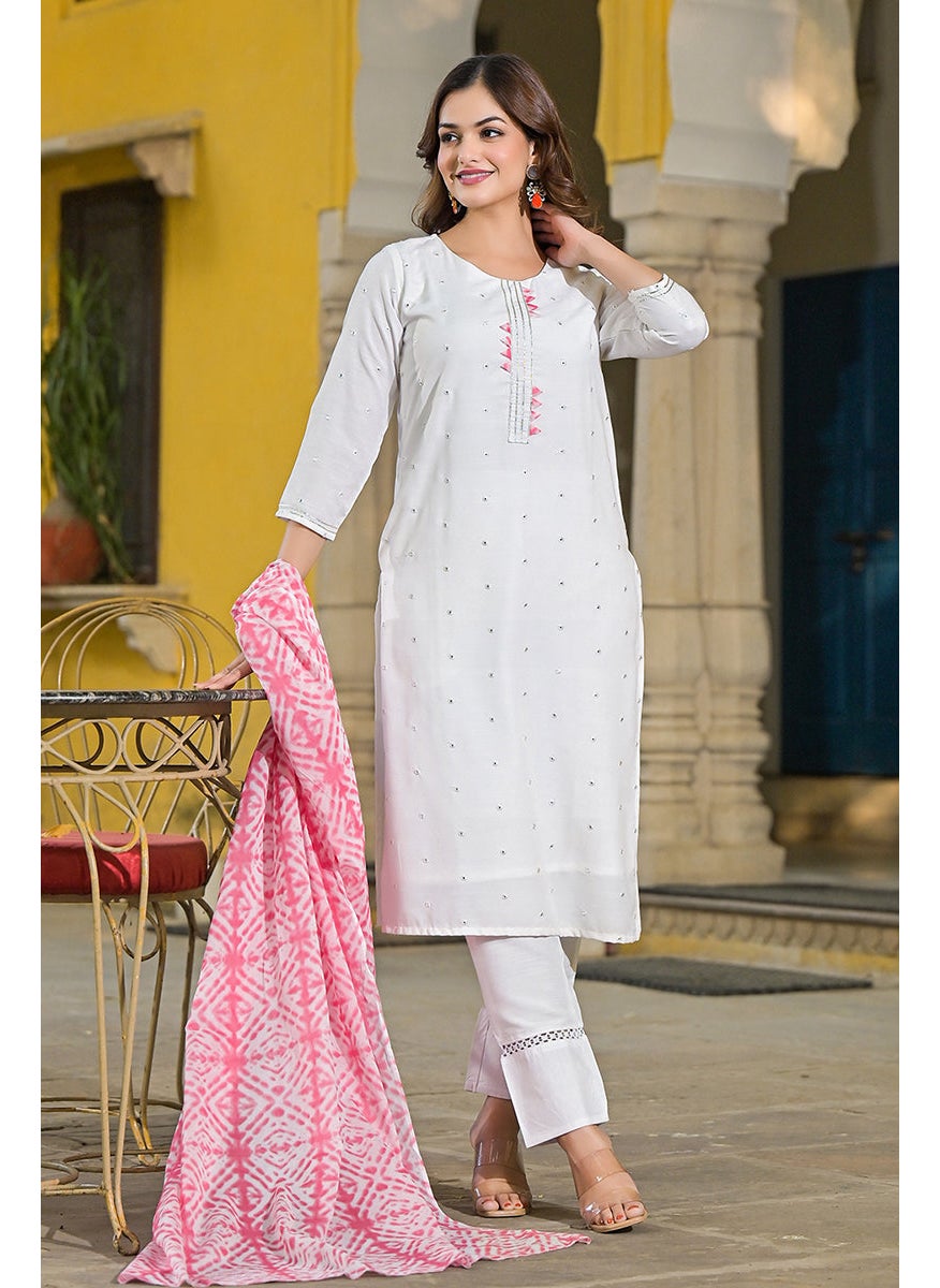Pink Rayon Blend Solid Embroidered Straight Kurta Set