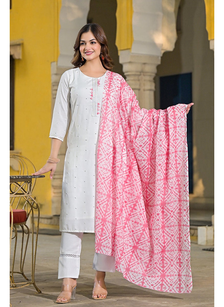 Pink Rayon Blend Solid Embroidered Straight Kurta Set
